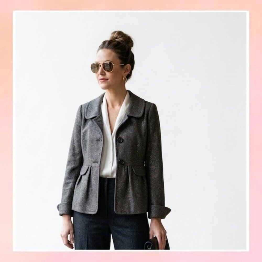 J.Crew Metallic Charcoal Virgin Wool Shimmer Blazer Jacket Size 4